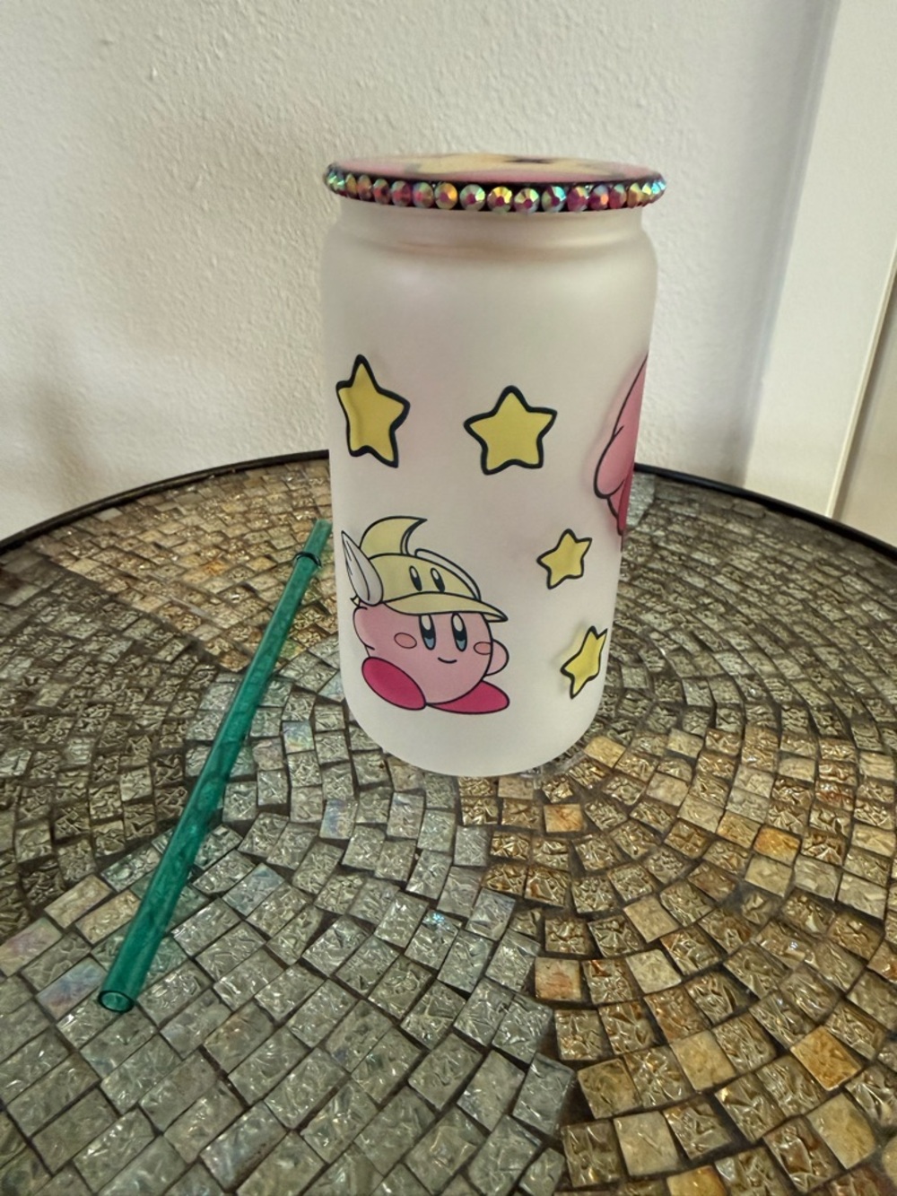 Kirby Character Frosted Glass Jar with Stars